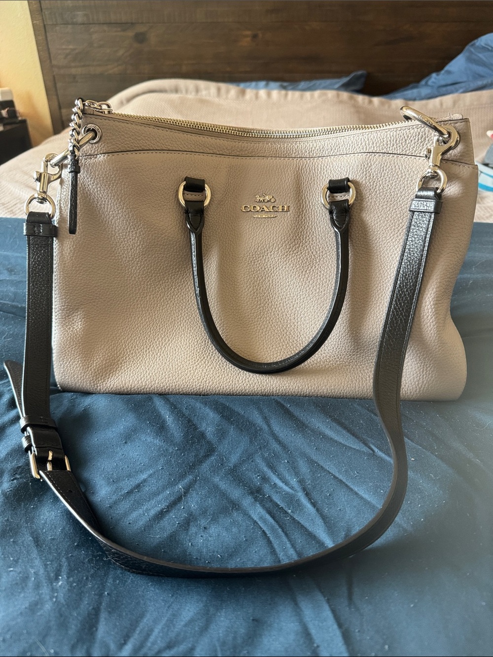 Coach Colorblock Pebble Leather Mia Satchel Crossbody Bag